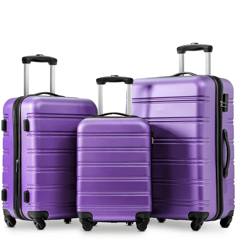 ABS Hard shell Travel Trolley Suitcase 4 wheel Luggage set Hand Luggage, 24", (Purple) 1