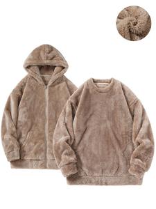 Men's Solid Zip Up Hoodie Pocket Coat &  Sweatshirts Set, Loose Casual Fashion Cozy Drop Shoulder Long Sleeve Outerwear & Sweatshirts for Daily Wear, Men's Outfits for Fall & Winter