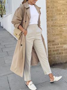 Women's Plain Pocket High Waist Pants, Casual Comfy Slim Trousers for Work Office Business, National Day Clothing, Ladies Bottoms for Spring & Fall & Winter, Womenswear