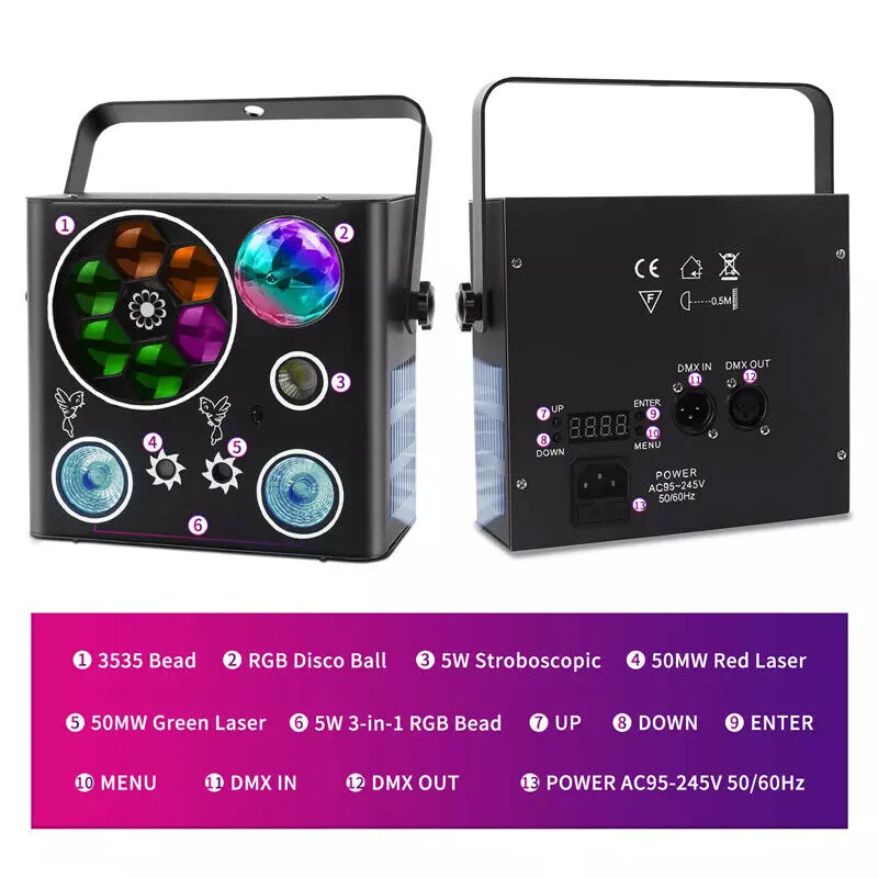 UK Party Essential: DMX RGB LED Laser Scanner Projector - Strobe Laser Light for DJ & Disco Stages 8