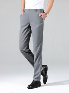 Men Solid Slant Pocket Suit Pants, Regular Fit Zip Fly Dress Pants, Men's Trousers for Summer Business Occasion Wear, Occupation Men's Clothing