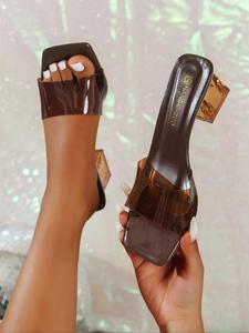 Women's Elegant Transparent Square Toe High Heel Sandals, Women Sandals, Fashionable Heeled Sandals, Fashionable Slip on Sandals for Party, Daily Clothing Decor for Women & Girls