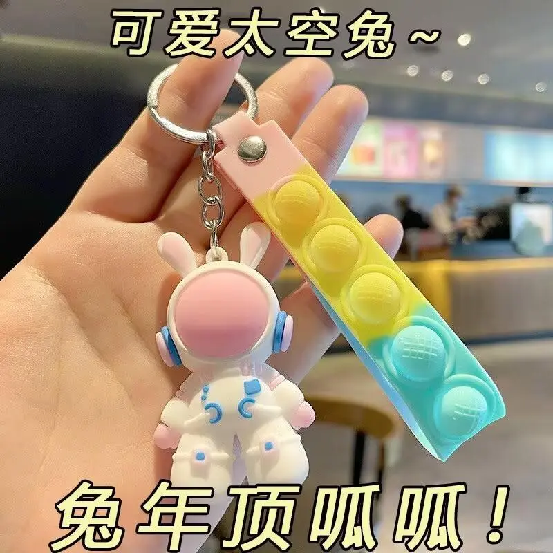 Space Rabbit Leather Keychain Car Gift Pendant Male and Female Couple Cartoon Doll Bag Pendant Activity Gift 1
