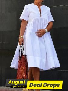 Women's Plain Dress, Casual Basic Short Sleeve Midi Dress for Summer, Ladies Clothes for Daily Wear
