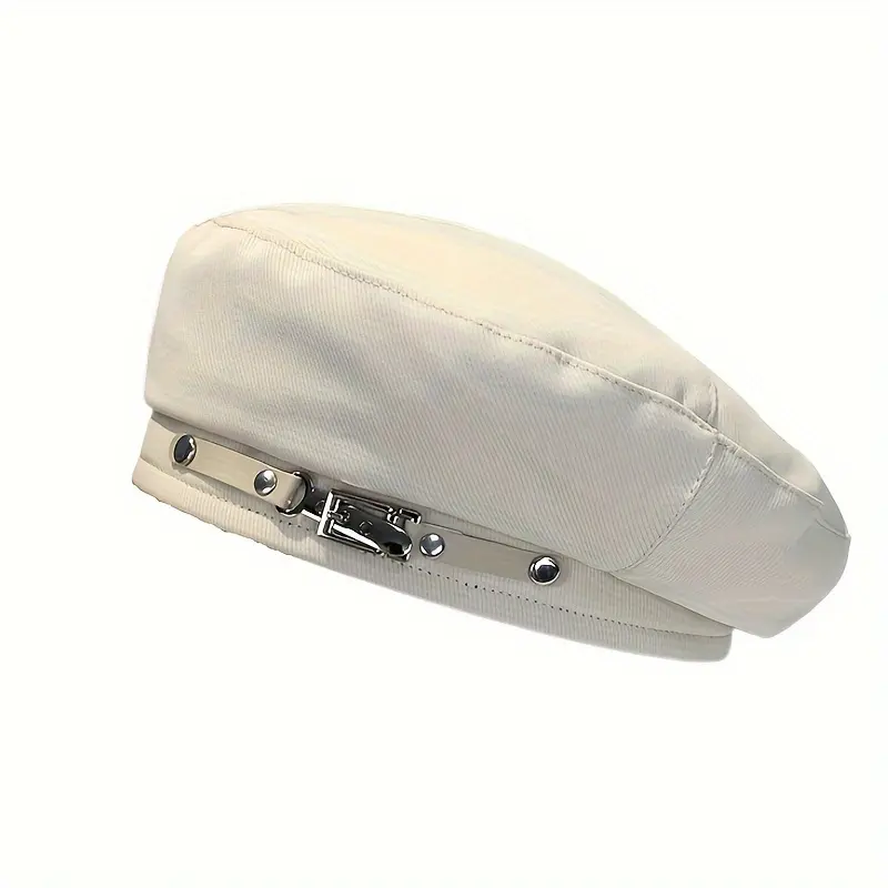 Women's Vintage Beret Hat - Lightweight Non-Stretch Painter Cap with Decorative Metal Eyelets & Adjustable Drawstring Closure, Solid Color Fall Winter Fashion Accessory for Casual Outings, Valentine's Day (Black/Beige), Cute Ladies Hats, Texture 4