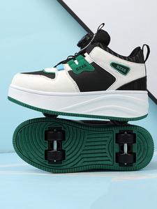 Unisex Colorblock Four-wheel Walking Boots, Casual Sporty Thick-soled Sneakers, Outdoor Sports Roller Skates, Sports Shoes with Rotatable Buttons, Trending Shoes