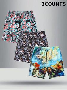 Men's Regular Fit All Over Print Drawstring Waist Shorts, Casual Pocket Beach Shorts, Summer Bottoms for Men