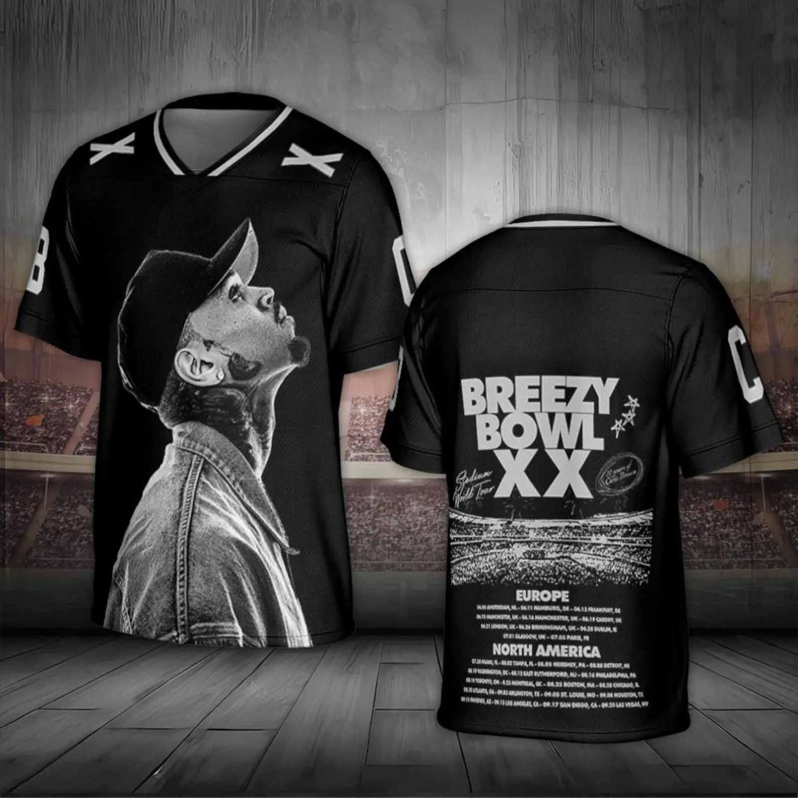 2025 Chris Brown Breezy Bowl Tour Vintage Jersey, Chris brown merch, Breezy bowl merch, Chris Brown Tour Jersey, Breezy Bowl Merch 2025, Summer tour 2025