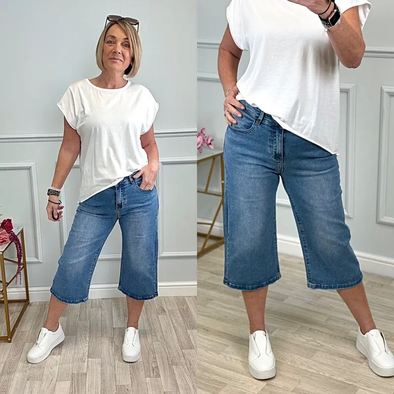 Wide-Leg Denim Culotte Jorts Cropped Stretch Fit shorts Sizes 10-20 G Smack 0