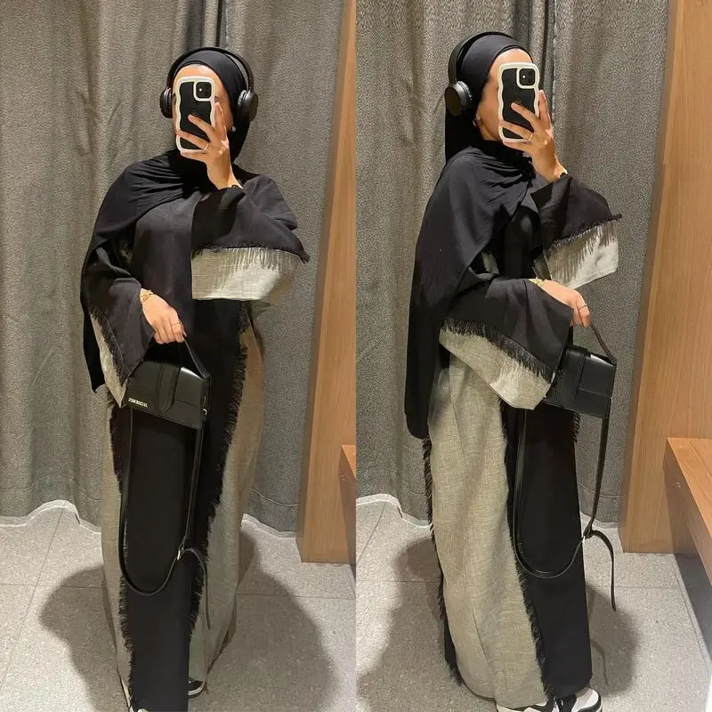 2025 Muslim clothing fashion stitching Dubai Turkish elegant robe abaya  coat 1