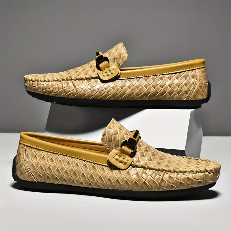 [Breathable Summer] Men's Black Slip-On Loafers | Breathable | Lightweight Rubber Sole | Summer Casual | Diamond Pattern & Bowknot Design 5