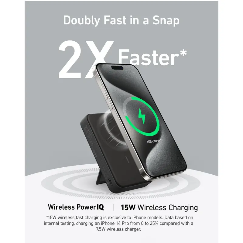 Anker MagGo Power Bank, Qi2 Certified 15W Fast MagSafe Compatible Mobile Charger, 10,000mAh Battery, Smart Display & Foldable Stand, for iPhone 15/14/13/12, Includes USB-C Cable 1