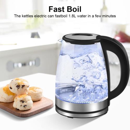1.8L ELECTRIC KETTLE GLASS 360 BLUE LED ILLUMINATED JUG AUTO SHUT OFF PROTECTION 3