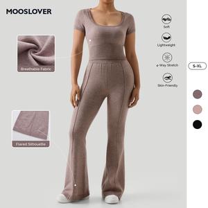 Mooslover CheekyFlare Co-Ord Sets Cloud-Touch Stretchy Comfort Basic Womenswear Soft Casual Knit Clothing Set with Short Sleeve Top and Flare Trouser