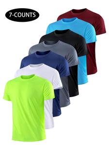 Men's Solid Color Short Sleeve Sports Tee, Breathable Quick Drying Crew Neck T-Shirt, Casual Sportswear for Gym Workout Running