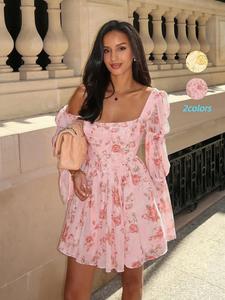 Women's Floral Print Dress, Fashion Casual Comfy Chic Dress for Daily Outdoor Wear, Women Dress for Summer