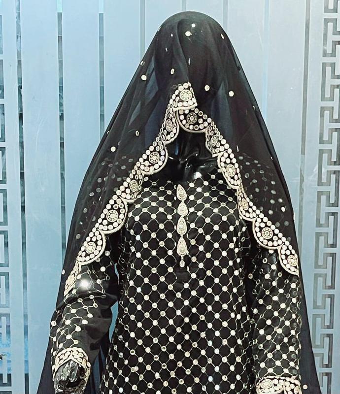 MI CLOSET  PERSENT ON EID COLLECTION with chiffon shirt and dupata emboidry tilla and sheesha work on allover sher and borders matha pati with heavy work with on neck fancy stud pati beauti full article grip inner silk palazo sharara style tailor stitch 3