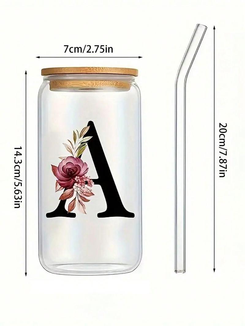 Product Introduction of Letter Printed Glass Cup with Straw & Lid - 480ml - Simple and Beautiful - Transparent - Flat Bottom - Hot Drinks - Home or Coffee Shop Use - Drinkware 21