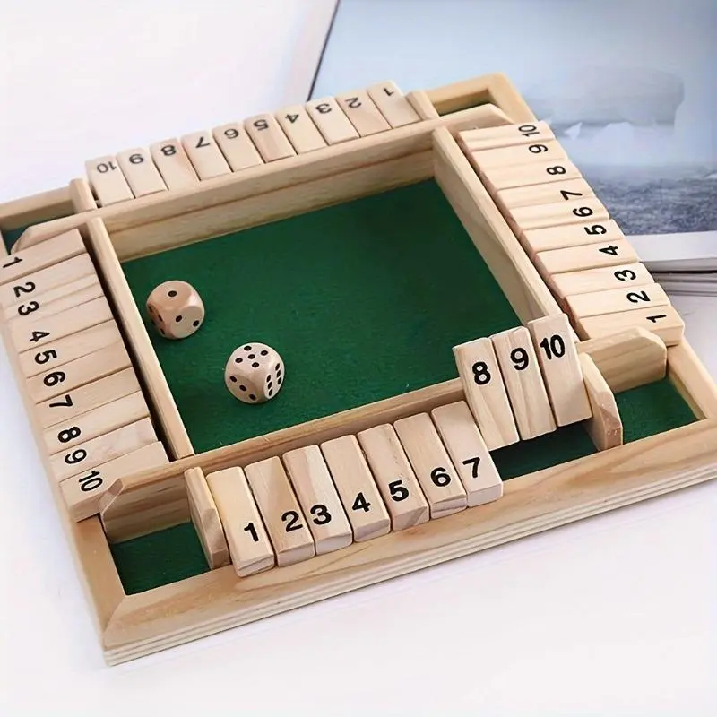 Classic Wooden Math Game for 2-4 Players - 8.85" Square, Solid Wood with Green Felt & Numbered Blocks + 8 Dice, Addition Fun for Adults, Standard Edition 0