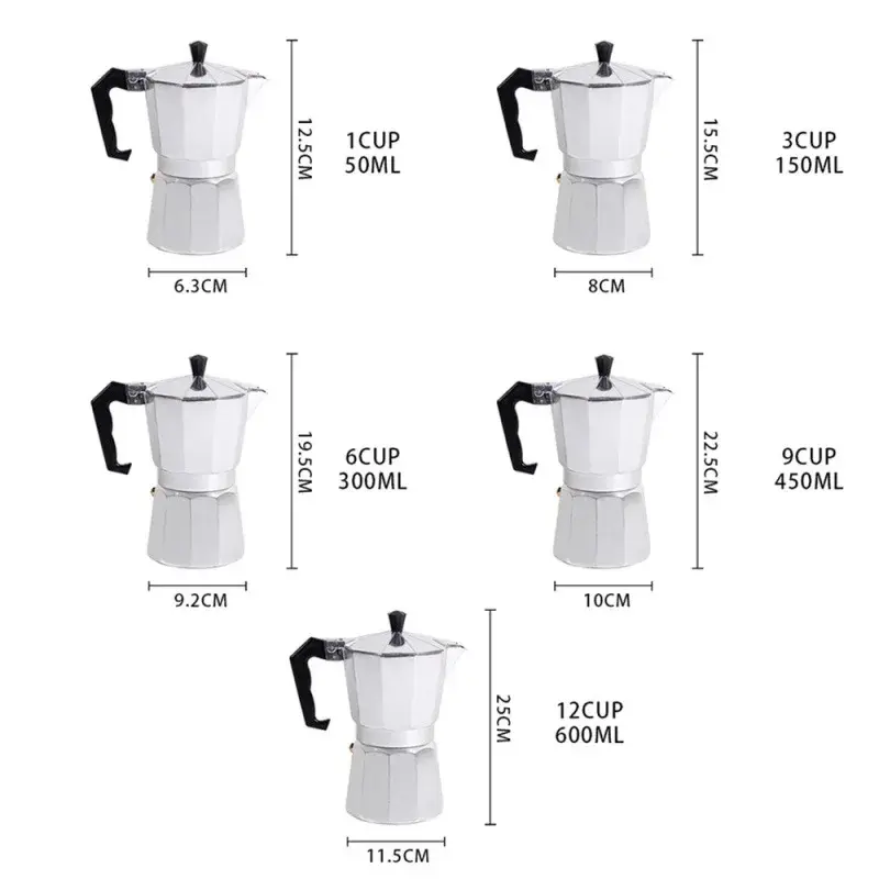 Espresso Stove Top Coffee  - Continental Moka Percolator Pot - 2, 6, 9, 12 Steel Tea Traditional Aluminium Induction smoothie maker 4