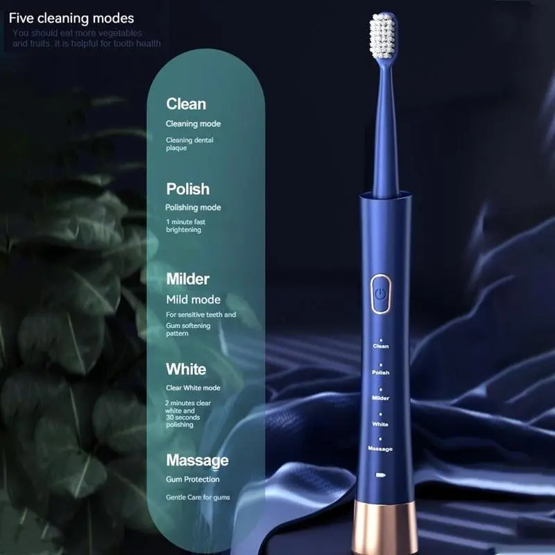 【UK SELLER】Electric USB Charging Toothbrush, 1 Count Soft Bristles Toothbrushes & 4 Counts Brush Head & 1 Count Charging Cable, Intelligent Cleaning Toothbrushes, Valentine's Day Gift Oral Sensitive Cleansing Blue 4