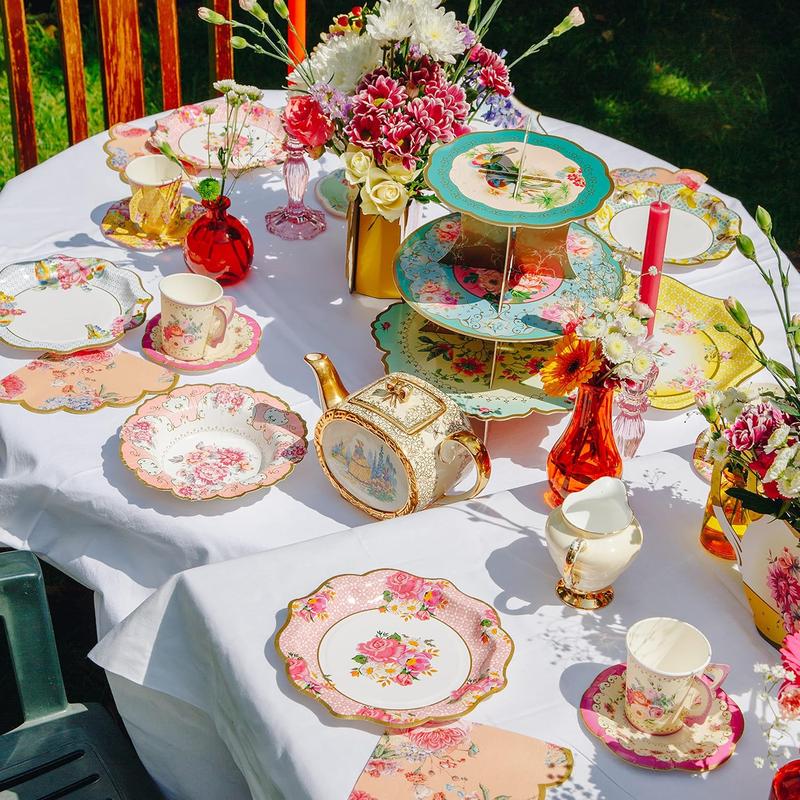 Product Introduction of Pack of 24 Vintage Floral Cup & Saucer Afternoon Tea Set, Truly Scrumptious Disposable Tableware for Birthday or Garden Party, Baby Shower, Wedding, TRULYCUPSET24 Drinkware Plastic 4