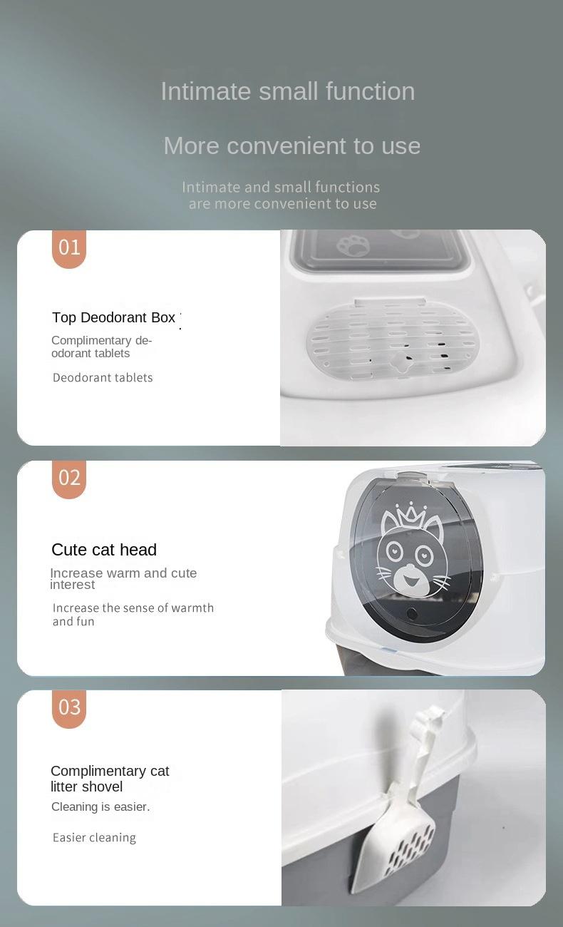 Product Introduction of Cat Litter Box Fully Enclosed Cat Toilet Extra Large Deodorizing Anti-Splash with Sand Kitten Sand Poop Box Cat Supplies 4