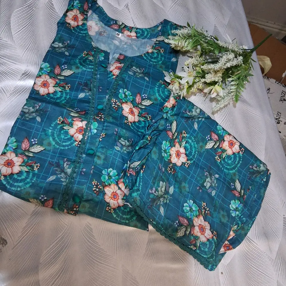2 piece linen printed suit