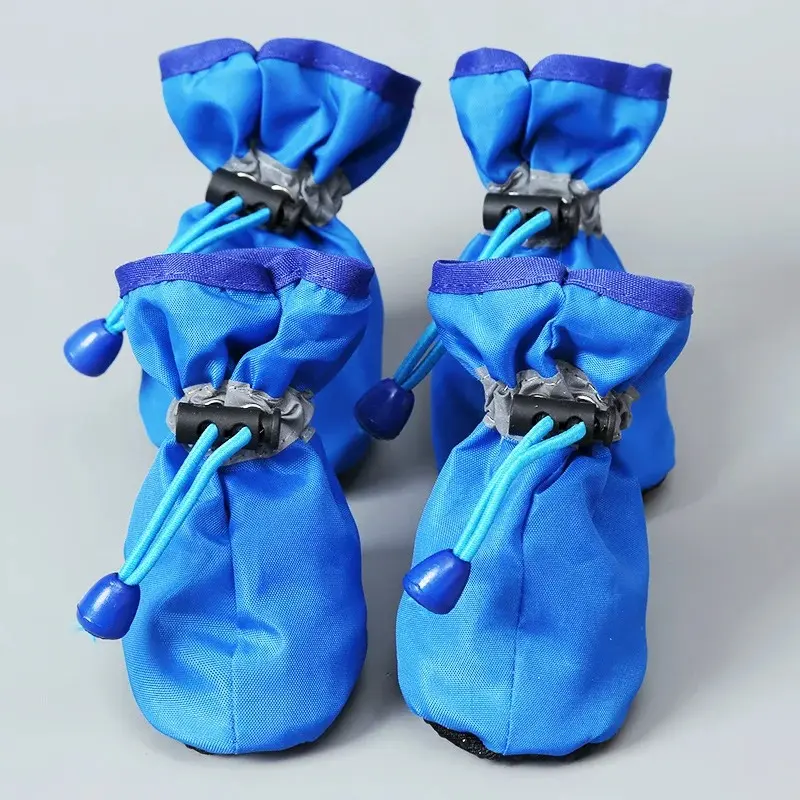 4pcs/set Waterproof Pet Dog Shoes Anti-slip Rain Boots Footwear for Small Cats Dogs Puppy Dog Pet Booties Pet Paw Accessories 6