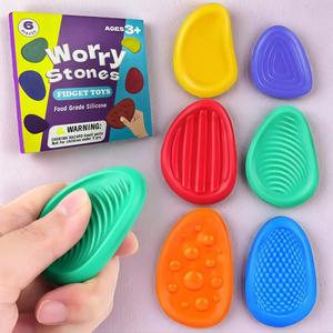Colorful Fidget Sensory Toy Set, 6 Counts/box Soft Worry Stone for Autism Calming, Creative Stress Relief Toys for Students