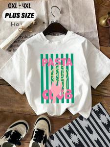 【Plus Size】 Striped Print Round Neck Tee, Fashion Casual Crewneck T-Shirt for Daily Outdoor Wear, Women Plus Clothing for Summer, Streetwear, Casual Trendy Tee