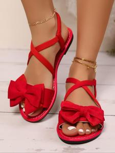 Women's Bowknot Design Flat Sandals, Fashionable Square Toe Sandals for Summer, Lightweight Breathable Comfortable Shoes for Daily Wear, Girl, Footwear