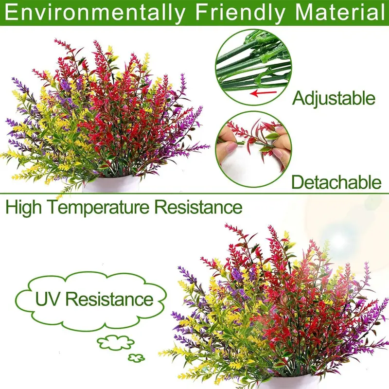 HNVNER 16 Bunches Outdoor Artificial Flowers Artificial Lavender Flowers Uv Resistant Plastic Fake Flowers for Outside Hanging Baskets Planter Garden Home Decorating artificial  plant garden  plants garden  flowers 2