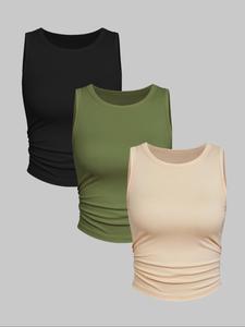 Women's Solid Color Ribbed Tank Top, Casual Sleeveless Round Neck Top for Daily Wear, Ladies Clothes for All Seasons