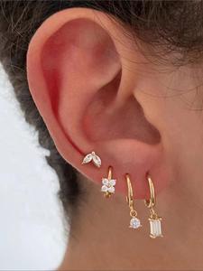 Women's Elegant Rhinestone Decorated Stud & Hoop Earrings, Exquisite Trendy Earrings, Fashionable Jewelry for Women for Daily & Party Decoration