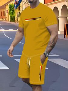 Men's Regular Fit Letter Print Tee & Shorts Two-Piece Set, Casual Short Sleeve T-shirt & Track Shorts, Summer Clothes Set for Men, Streetwear