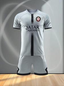 Men's Deep Space Gray Print Breathable Quick Drying Football Training Suit Set, Men's Sportswear Set for All Seasons