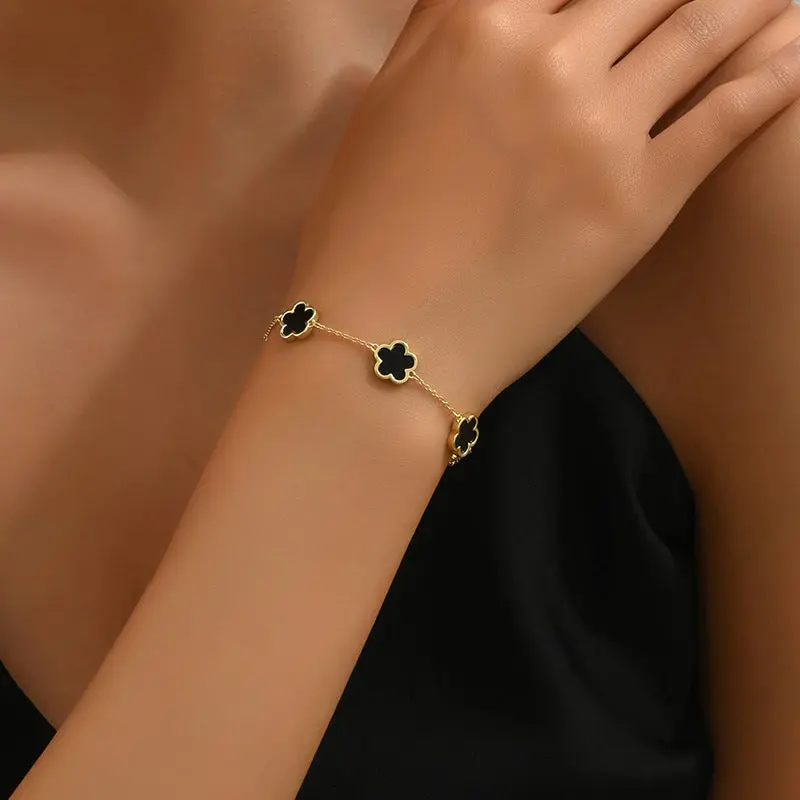 Gold Plated Five Petal Clover Bracelet for Women - Electroplated in Real Gold bracelets charm