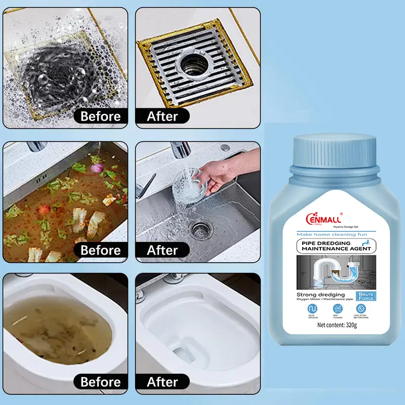 Product Introduction of [Mothers' Day Pre-Sale] ENMALL Powerful household safety grade oil pipe, drain cleaner,sewer, bathroom unblocker - dissolves blockages ,can be used in your home,from the kitchen sink to the washbasin,toilet,floor drain and so on 4