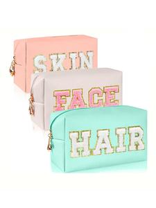 Women's Cute Letters Design Makeup Bags, Portable Zipper Cosmetic Storage Bags, Versatile Toiletry Storage Bags for Travel & Daily Use, Makeup Organizer, Cosmetic Pouch