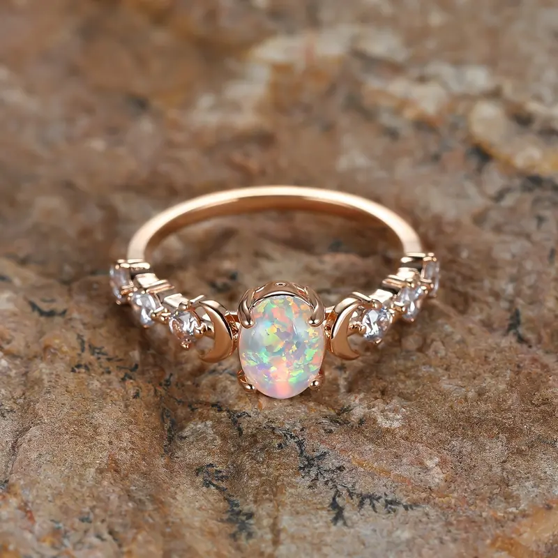 Delicate Moonstone Opal Ring Faux Oval Cut Gemstone Hand Jewelry Engagement Ring Jewelry For Women 1