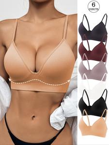 Women's Solid Wireless Push Up Bra, Adjustable Strap Bra, Soft Comfortable Breathable Lingerie for Daily Wear