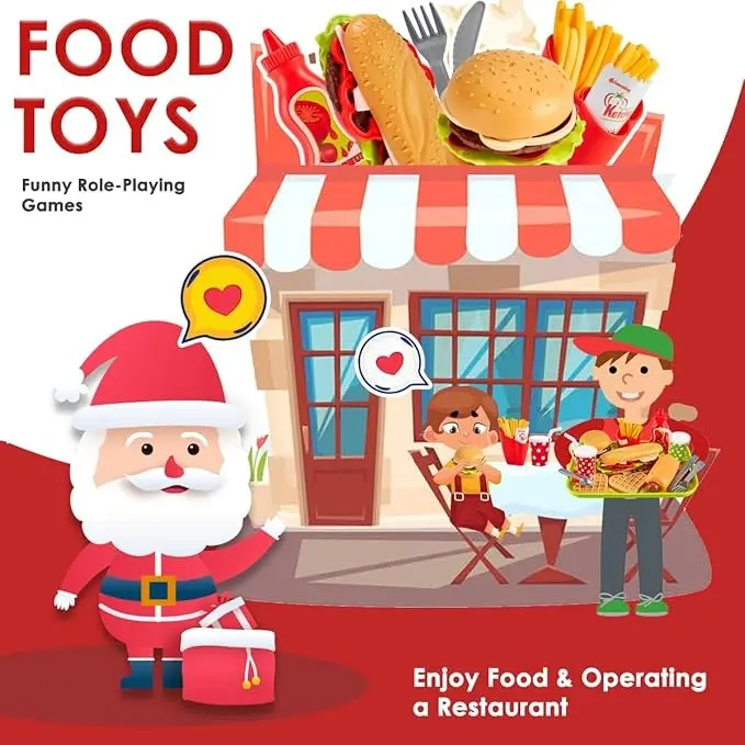 Pretend Play Food Sets for Children Kitchen, Plastic Take Apart Toys Hamburger Fast Food Playset Kids Kitchen Accessories Role Play Toys for 3 4 5 Years Old Kids Boys Girls 2