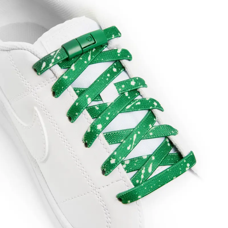 Green x White Splash No-Tie Shoe Laces 1