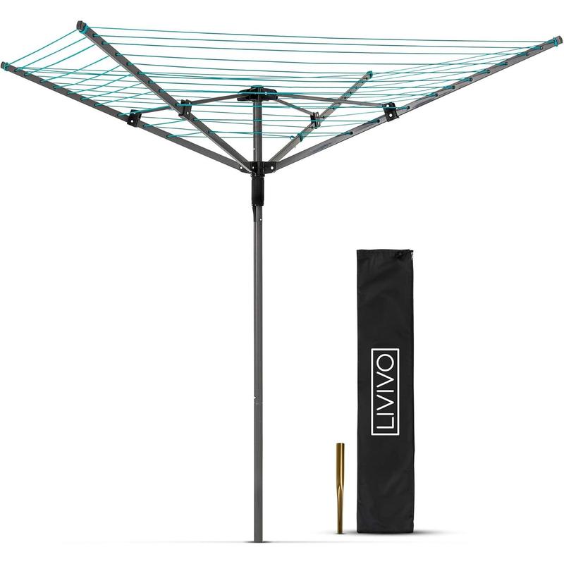 Outdoor Garden 4 Arm 45m folding Rotary Washing Line Clothes Airer Dryer with Free Ground Spike and Cover (Charcoal) 3