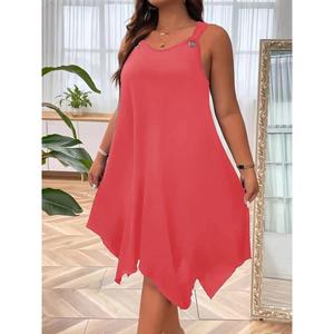 [Plus Size] Solid Color Tank Dress, Casual Sleeveless Daily Wear, Women's Summer Addition Womenswear Basic hoc o dress Black Minimalist knitted  dress cocktail  dress