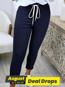 Women's Solid Color Drawstring Waist Pants, Basic Casual Comfy Stretchy Comfy Fit Trousers for Summer, Fashion Women's Bottoms for Daily Wear, Lady Baggy Legged Pants, Womenswear, Minimalist Chic Bottoms, Casual Lounge Pants
