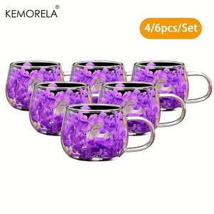 Double Wall Glass Coffee Cup, 4/6 Counts Mini Coffee Cup with Handle, Insulated Heat Resistant Glass Cup for Home Office Dining Room