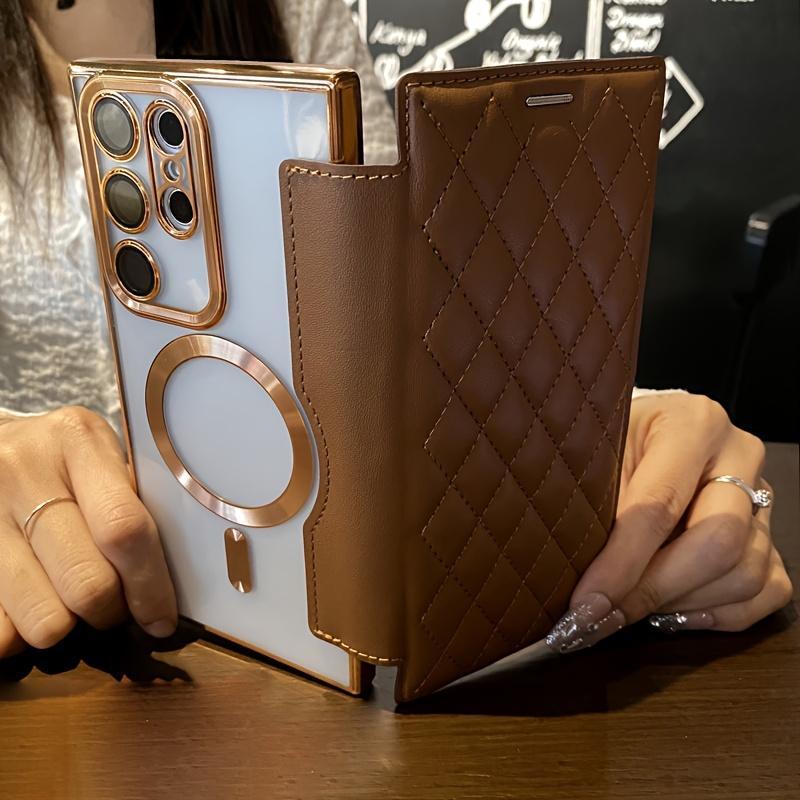 Product Introduction of [Suitable for S25 Plus Magnetic Case] Flip Cover Plated Artificial Leather Magnetic Transparent Mobile Phone Case Suitable for Samsung s25 PLUS S24 Ultra S23 FE S22 Plus A55 A35 A15 A05 A05S Slot Card Wallet Mobile Phone Case Protection Cellphone Protecti 2