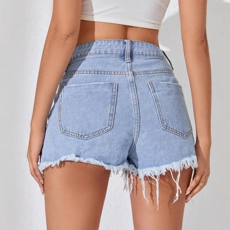 Summer Light Blue High-Quality Denim Shorts for Women Street Chain Three-Quarter Shorts Jean Womenswear 3
